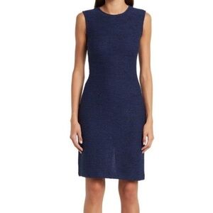 $995 St. John Midnight Blue Textured Midi Dress  NWT